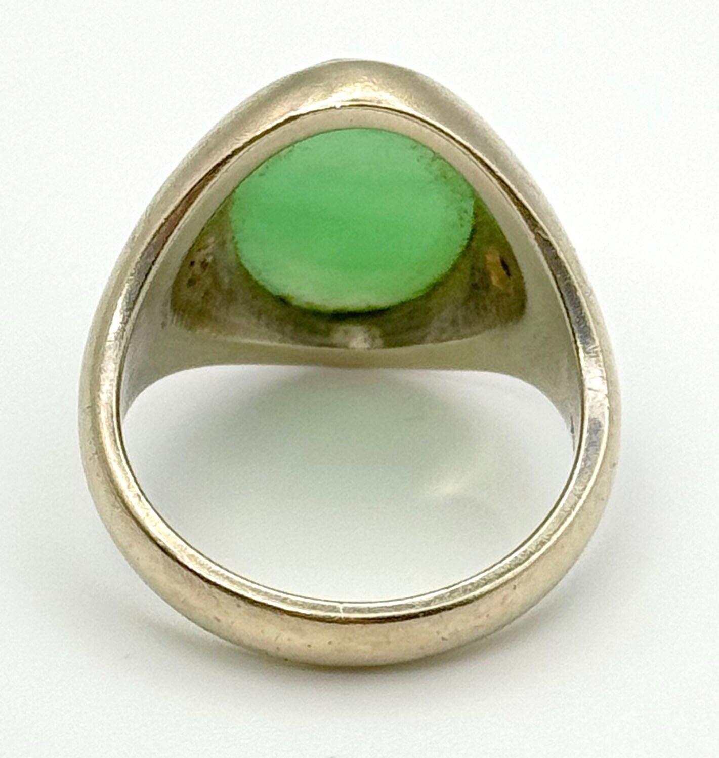 14k Champagne Gold Ring Sz 8.75 w Apple Jade Cabochon & Diamond Accents (MeC)