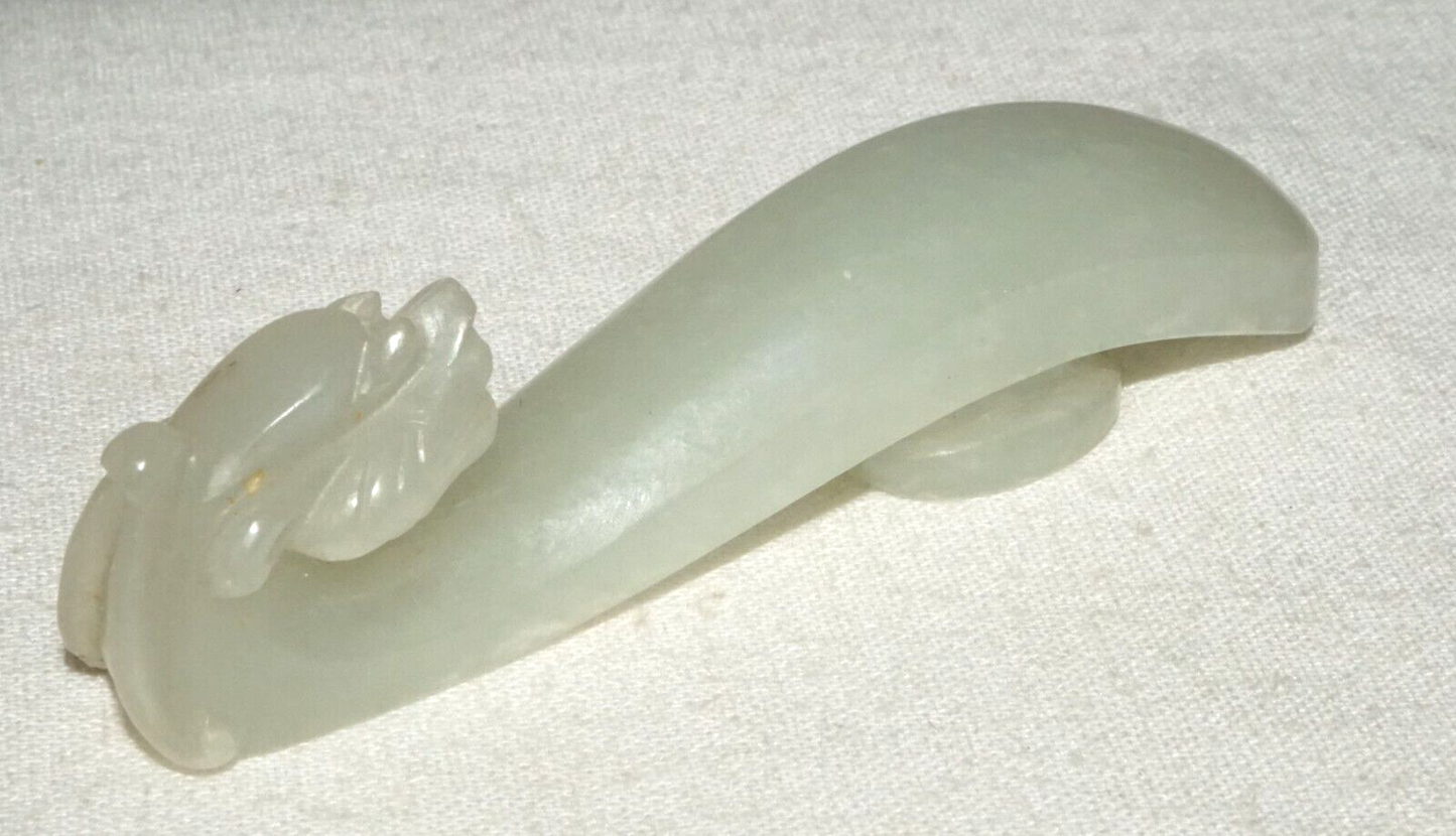 Antique Chinese Grey Green Nephrite Jade Dragon Belt Hook (UVi)#21