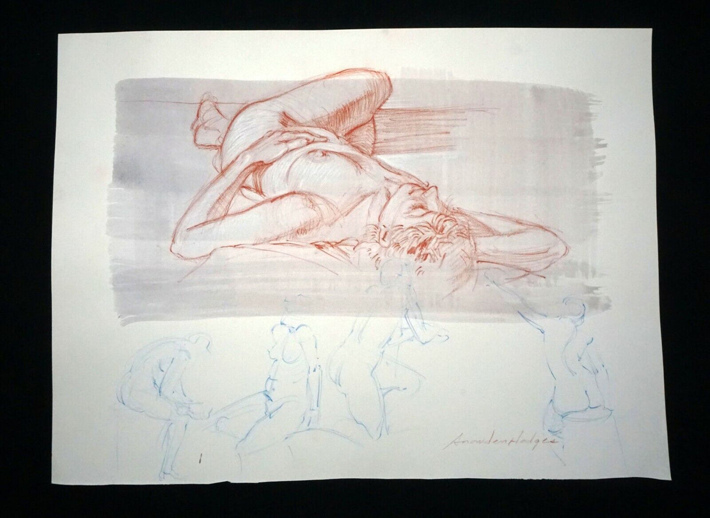 Hawaii Mixed Media Wash Painting Reclining Female Nude Snowden Hodges (Sho)#151