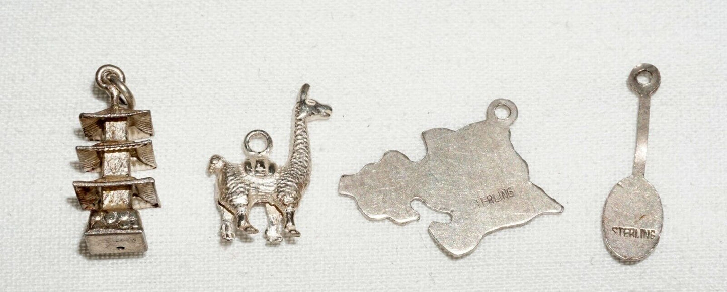 4Pc Vintage Silver Hawaii & World Mini Pendants Charms Oahu Paddle etc (BrM) L17