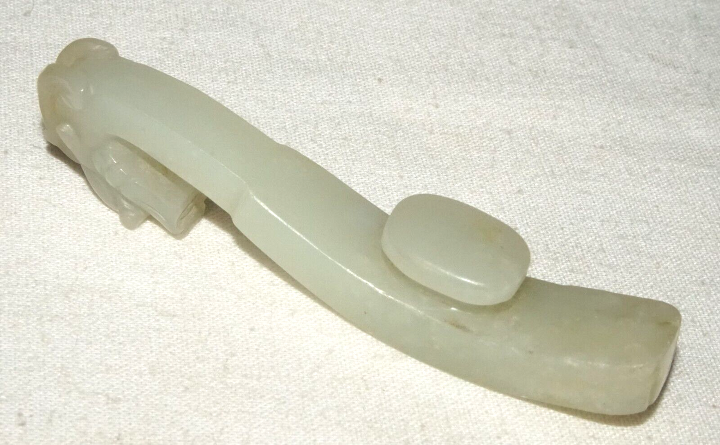 Antique Chinese Grey Green Nephrite Jade Dragon Belt Hook (UVi)#20