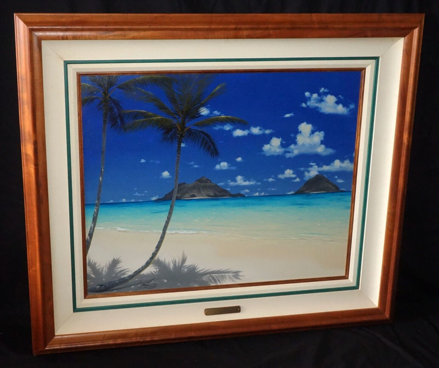 2000 Hawaii Koa Framed Oil Painting "Lanikai Kailua Beach" by Al Hogue (StR)