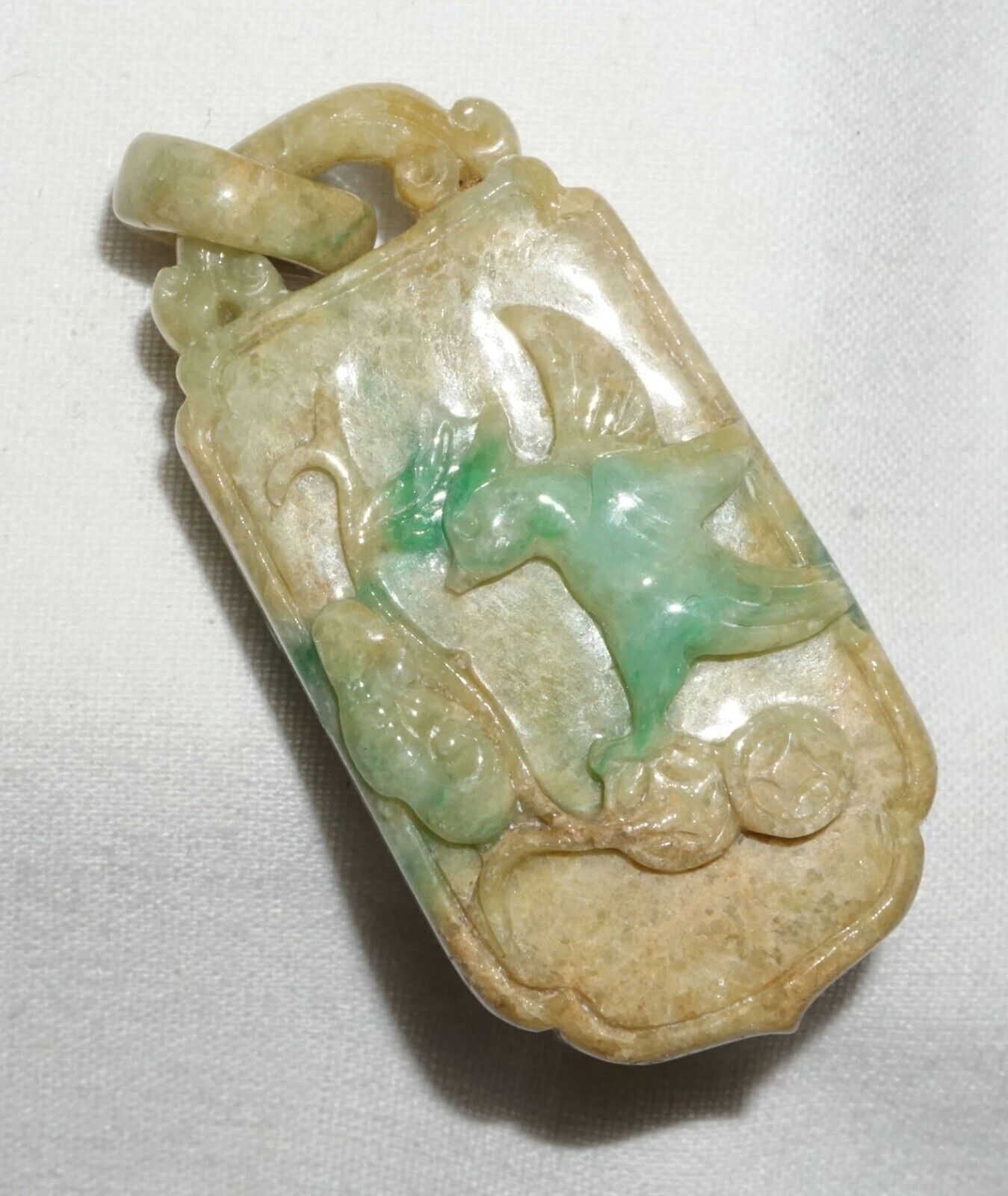 Vintage Chinese Jadeite Jade Locket Style Pendant w. Monkey Lingzhi Coin (---)