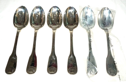 6Pc France Silver Plated Large Spoon Lot Shell Vendome Pat Christofle (NiC) L8