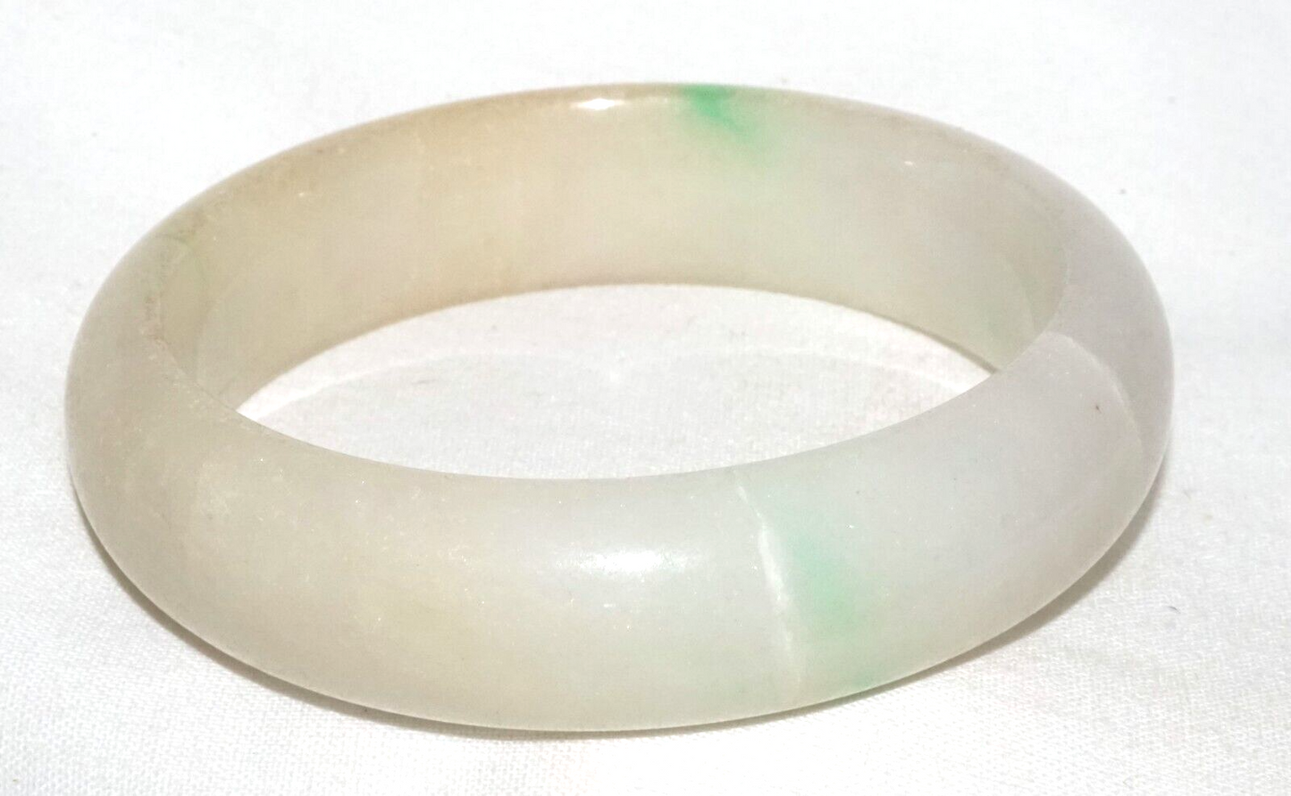 Vintage Chinese Yellowish Off White & Green Jadeite Jade Bangle Bracelet (InS#L3