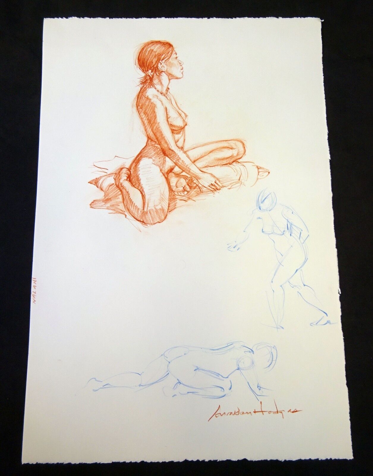 Hawaii Mixed Media Drawing Painting Seated Nude "Nalani" by Snowden Hodges (Sho)