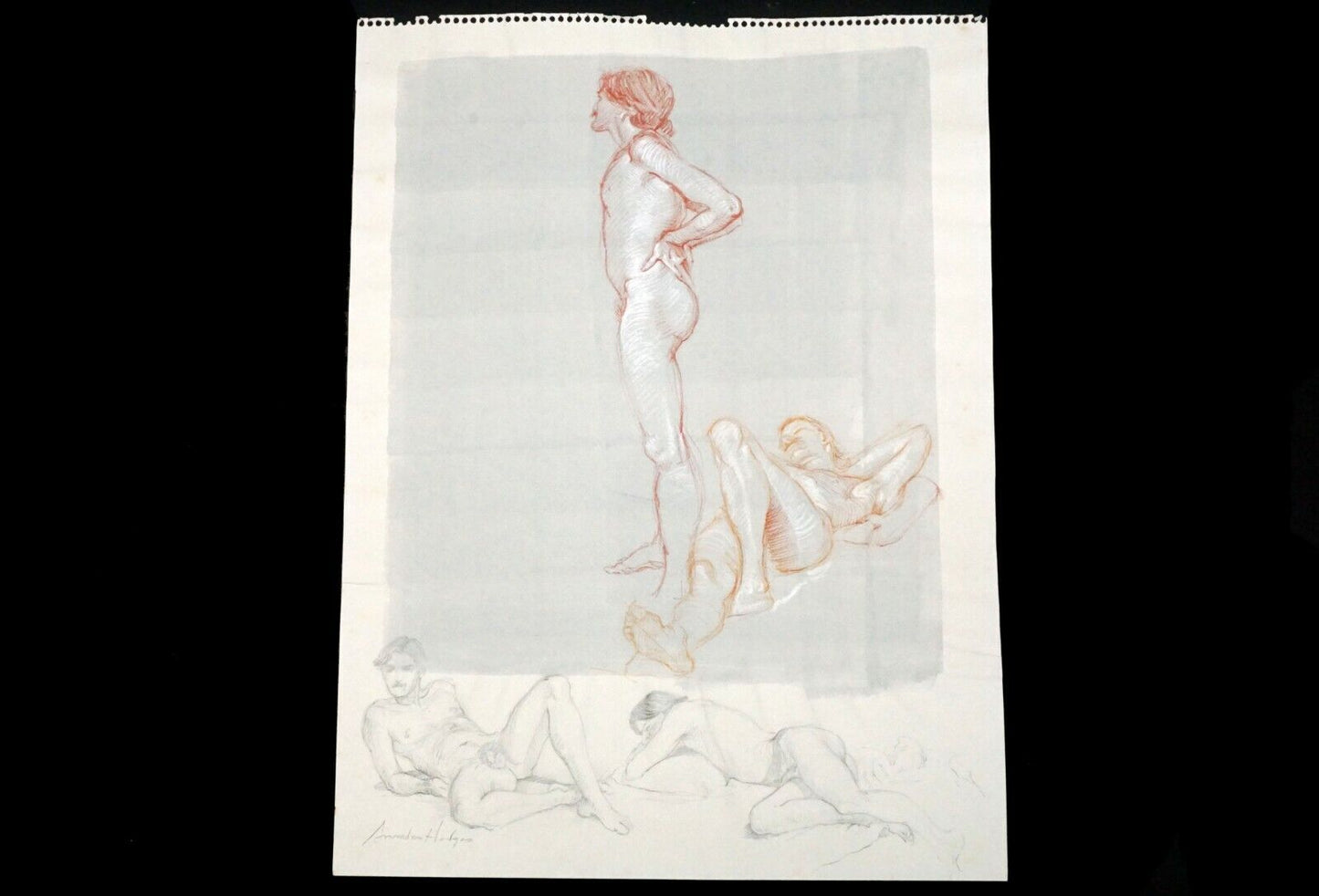 Hawaii Mixed Media WC Wash Drawing Painting Male Nude by Snowden Hodges (Sho)#39