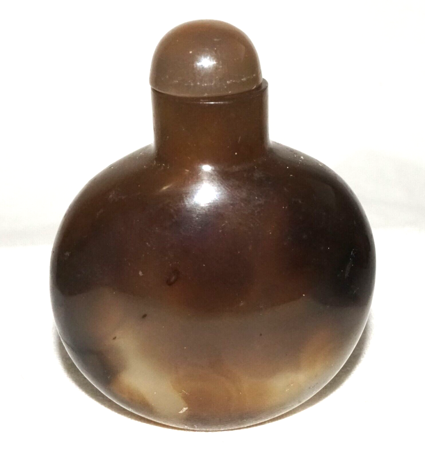 Vintage Chinese Shadow Agate Carved Snuff Bottle & Stopper (LeS)