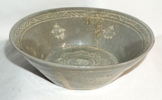 14C Korean Koryo Inlaid Pottery Bowl Celadon Glazed w. Floral Designs (JSt)1 IC