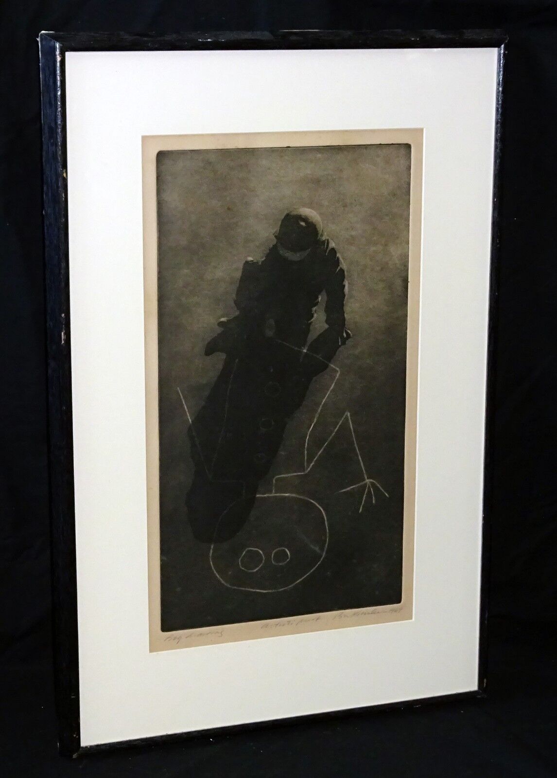 1969 US Etching Aquatint Print AP "Boy Drawing w Chalk" by Ben K.illegible(***)