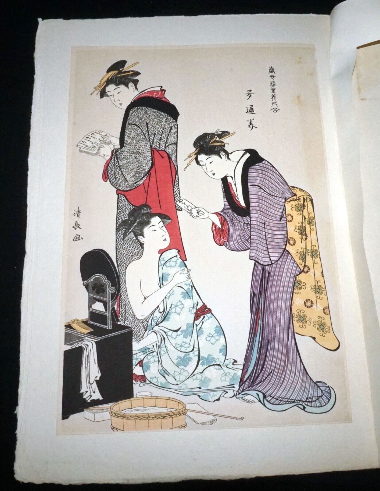 Vintage Japanese Woodblock Repro Print Tatsumi Geisha by Torii Kiyonaga (OdC)