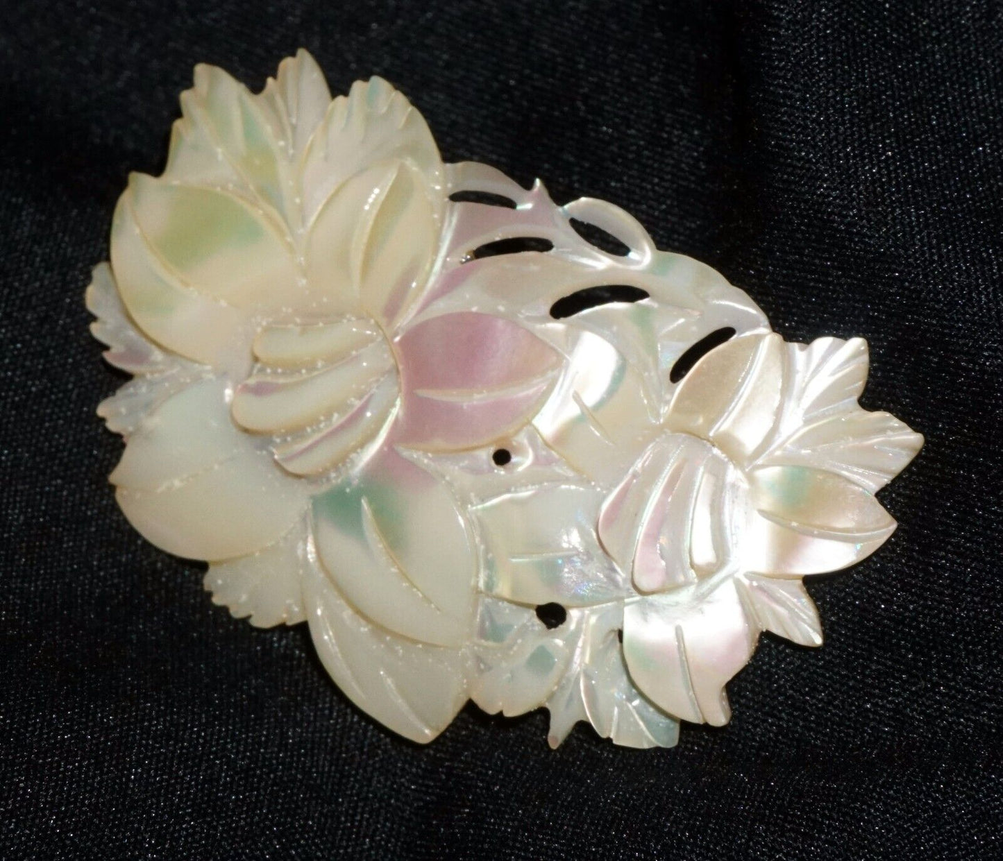 Vintage Mother of Pearl Carved Pierced Flower Brooch - beautiful (JoD)