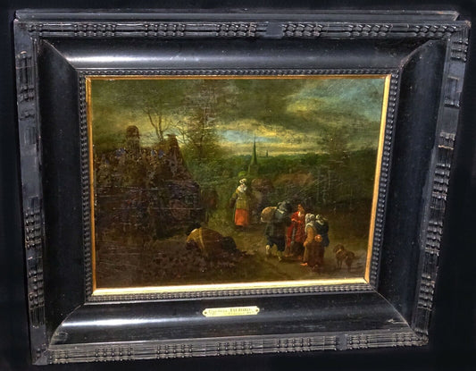 17C Belgian Oil Panel Painting Country Road attributed Gillis van Tilborgh (SnE)