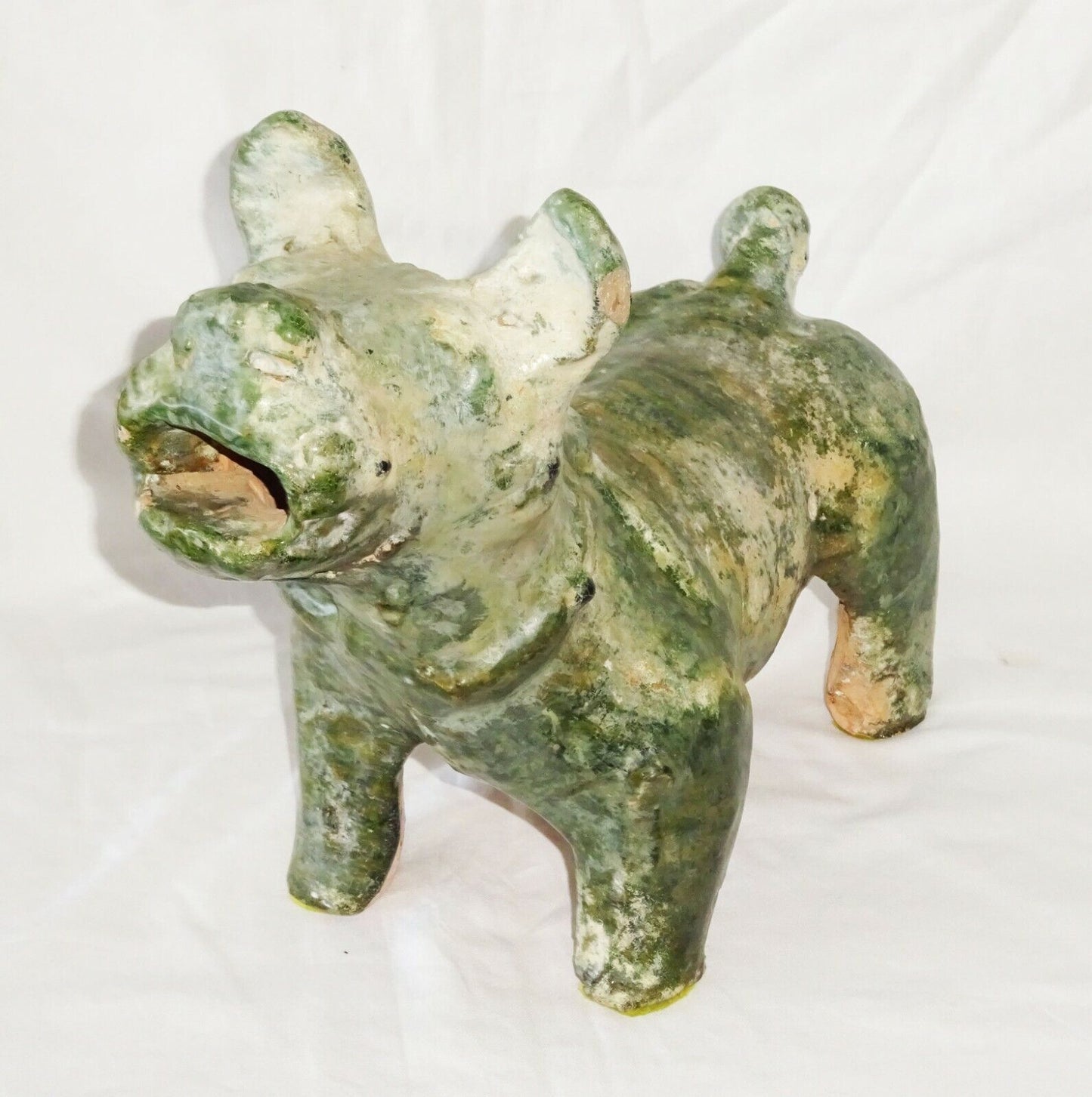 2000 Year Old Chinese Han Green Glaze Mortuary Figure Stout Dog Sculpture (DaM)