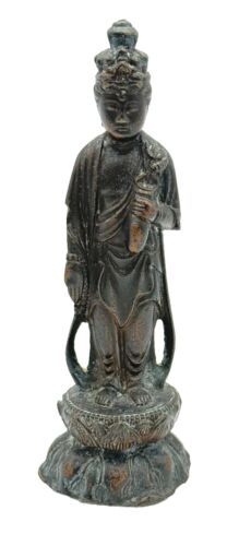 Vintage Bronze Japanese Meiji Era Buddha Kannon Charity Mudra w Vase (MiM)