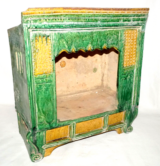 Antique Chinese Ming Green & Yellow Glazed Stoneware Mini Bed in Box (UVi)#11 IC