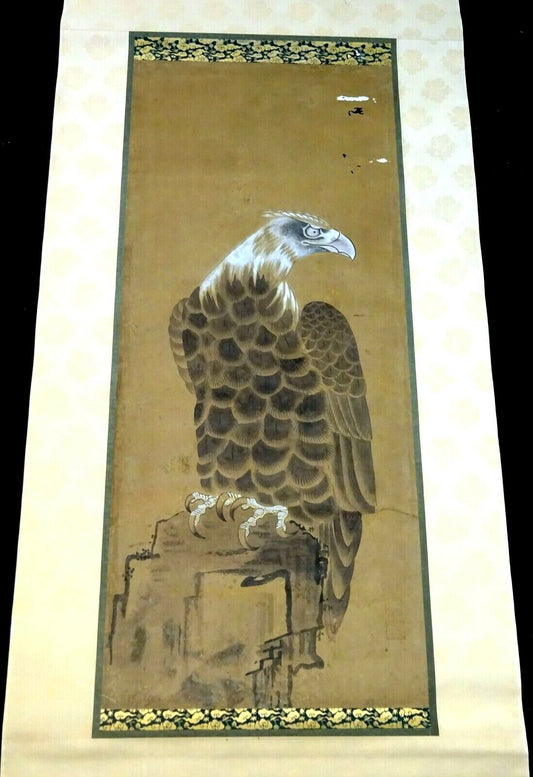 1850s Japanese Scroll Painting of a "Hawk Bird of Prey" from Samurai House (Fuj)