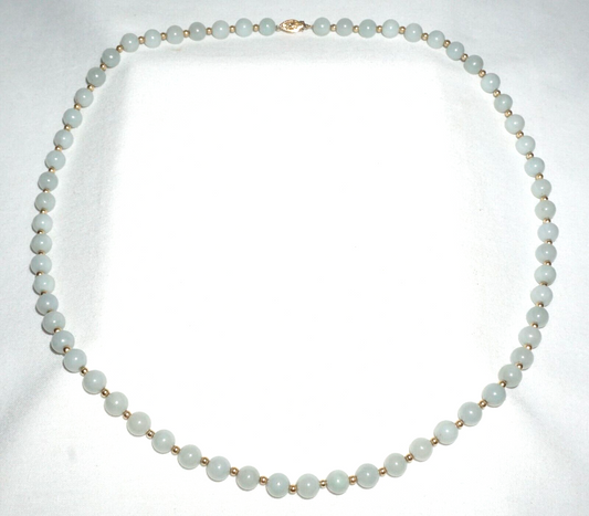 Vintage Chinese Jadeite Jade & Gold Spacer Bead Necklace w. 14k Clasp (---)