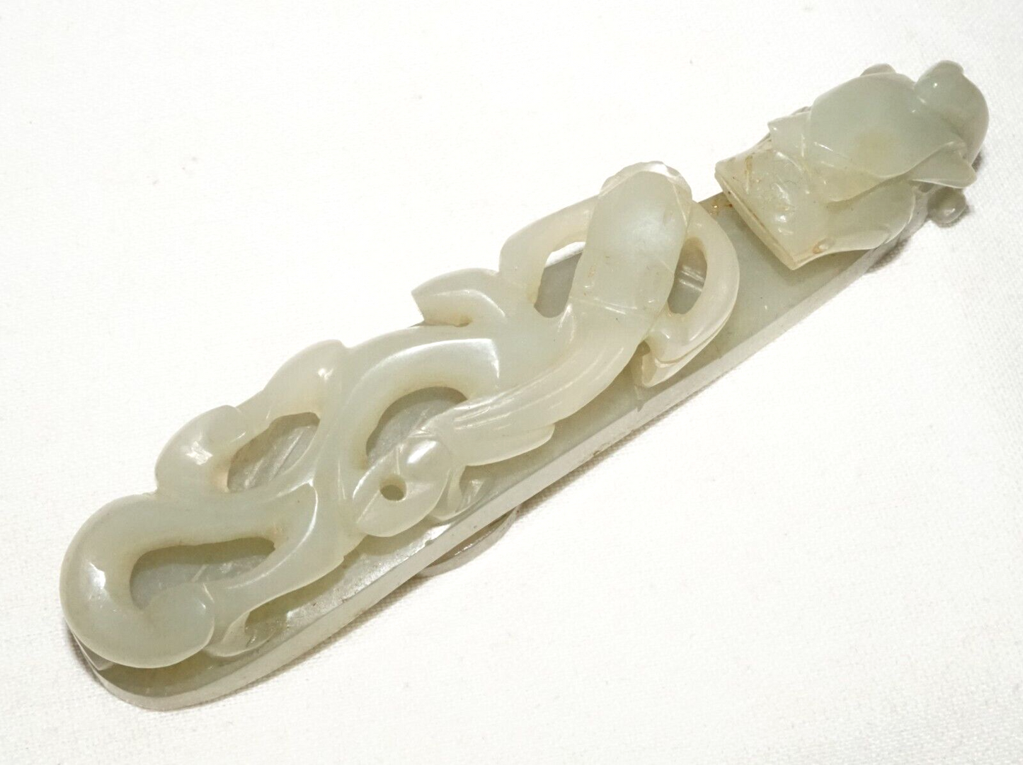 Antique Chinese Grey Green Nephrite Jade Dragon Belt Hook (UVi)#3