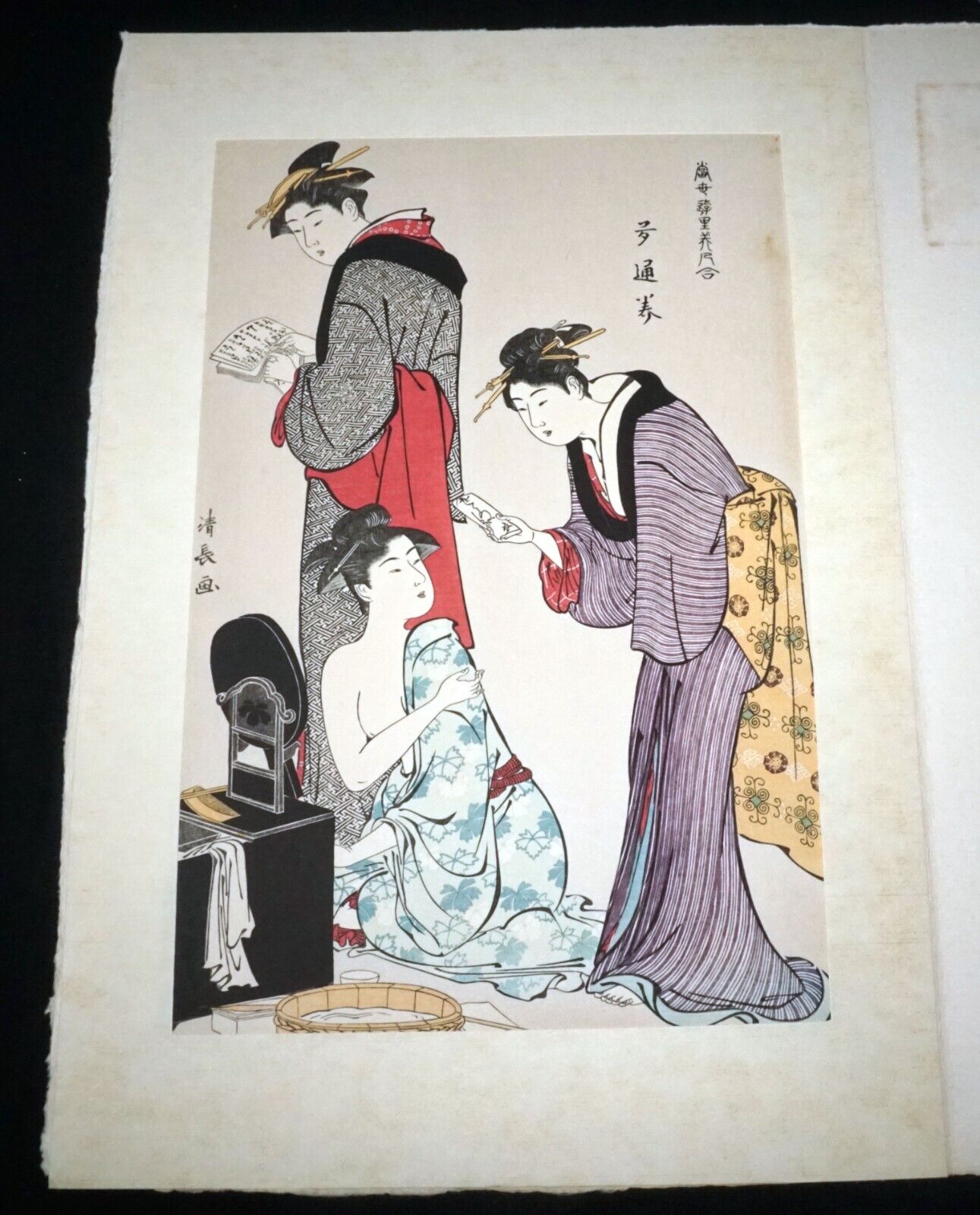 Vintage Japanese Woodblock Repro Print Tatsumi Geisha by Torii Kiyonaga (OdC)