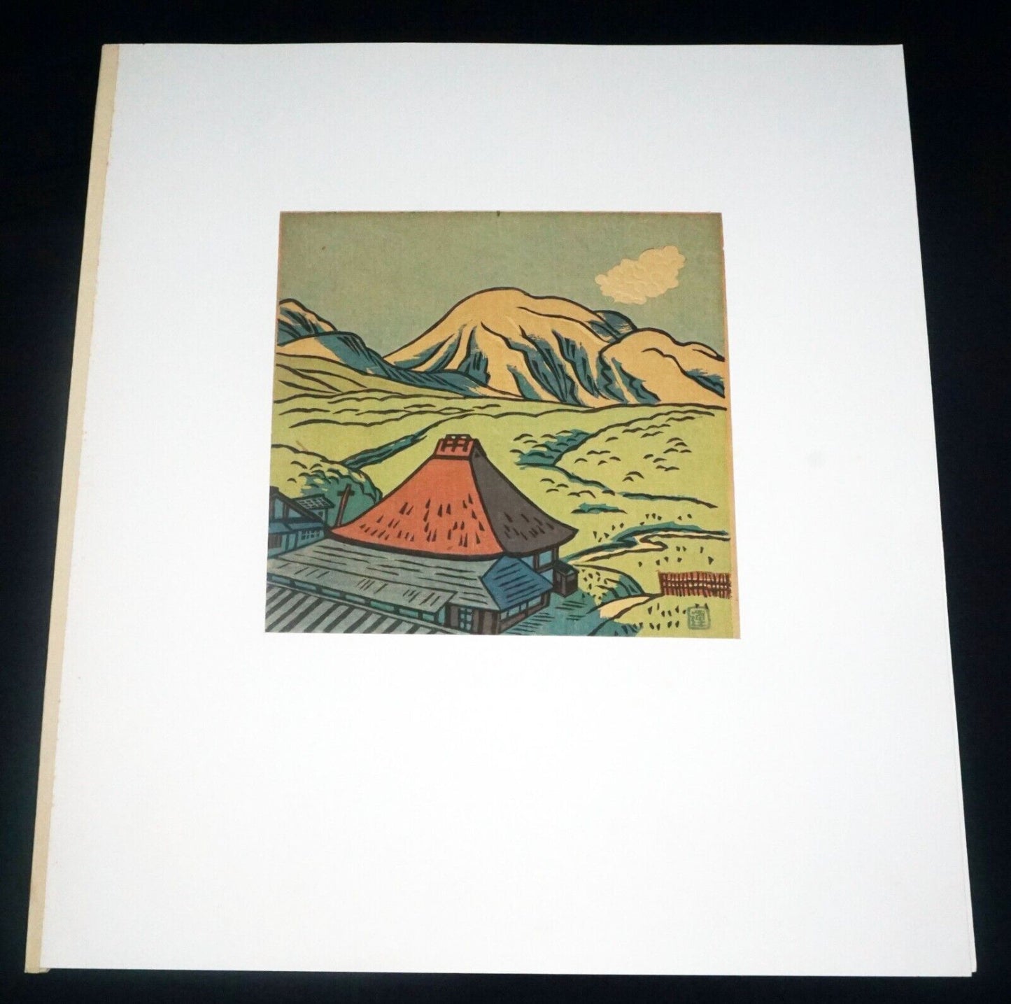 '35 Japanese Woodblock Print Mount Aso Kyushu Un'ichi Hiratsuka (1895-1997 (SeF)