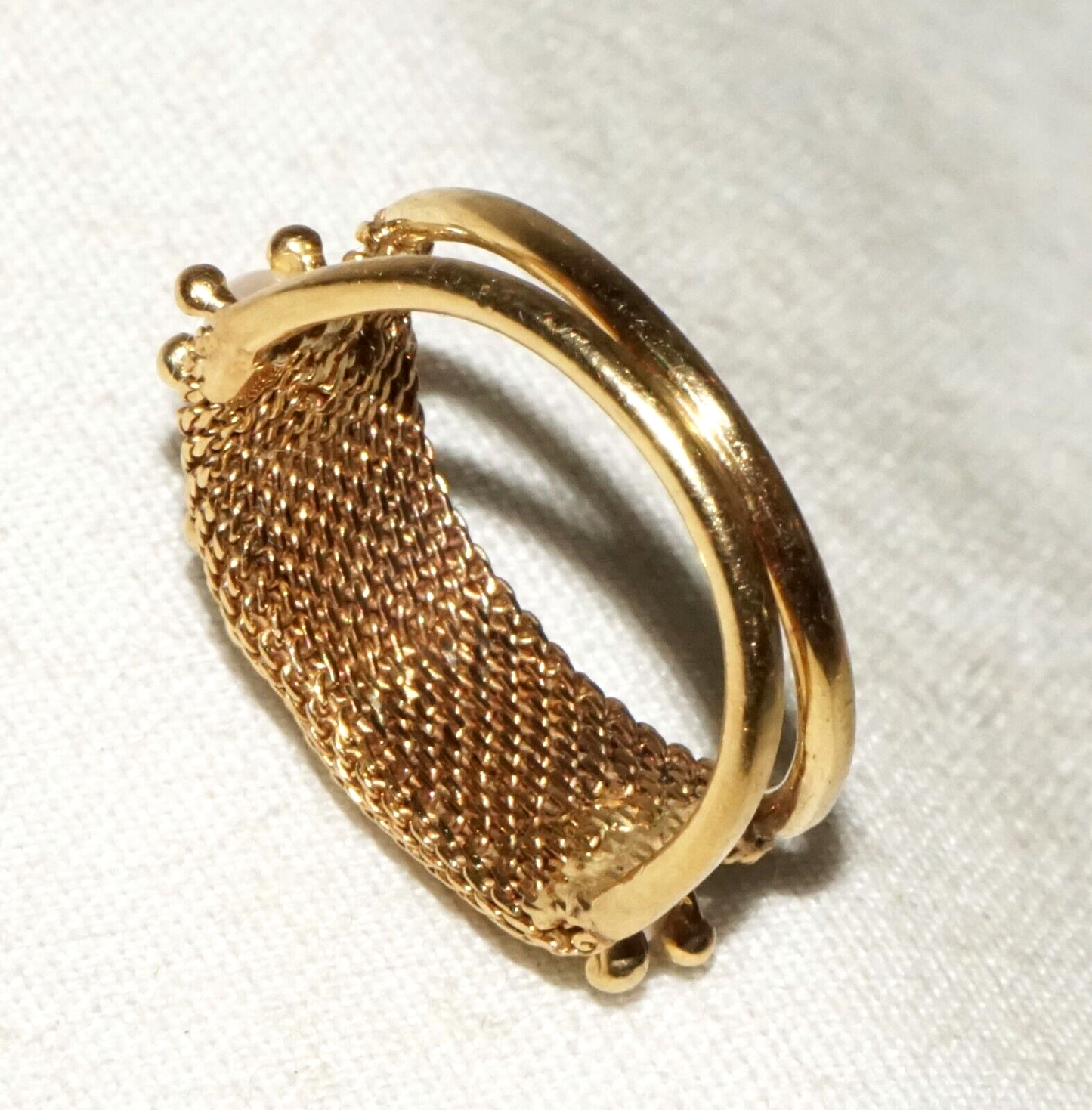 Vintage Yellow Gold Ring Sz.5 w. Woven Accent set w. 4x Pearls (BeM)#3