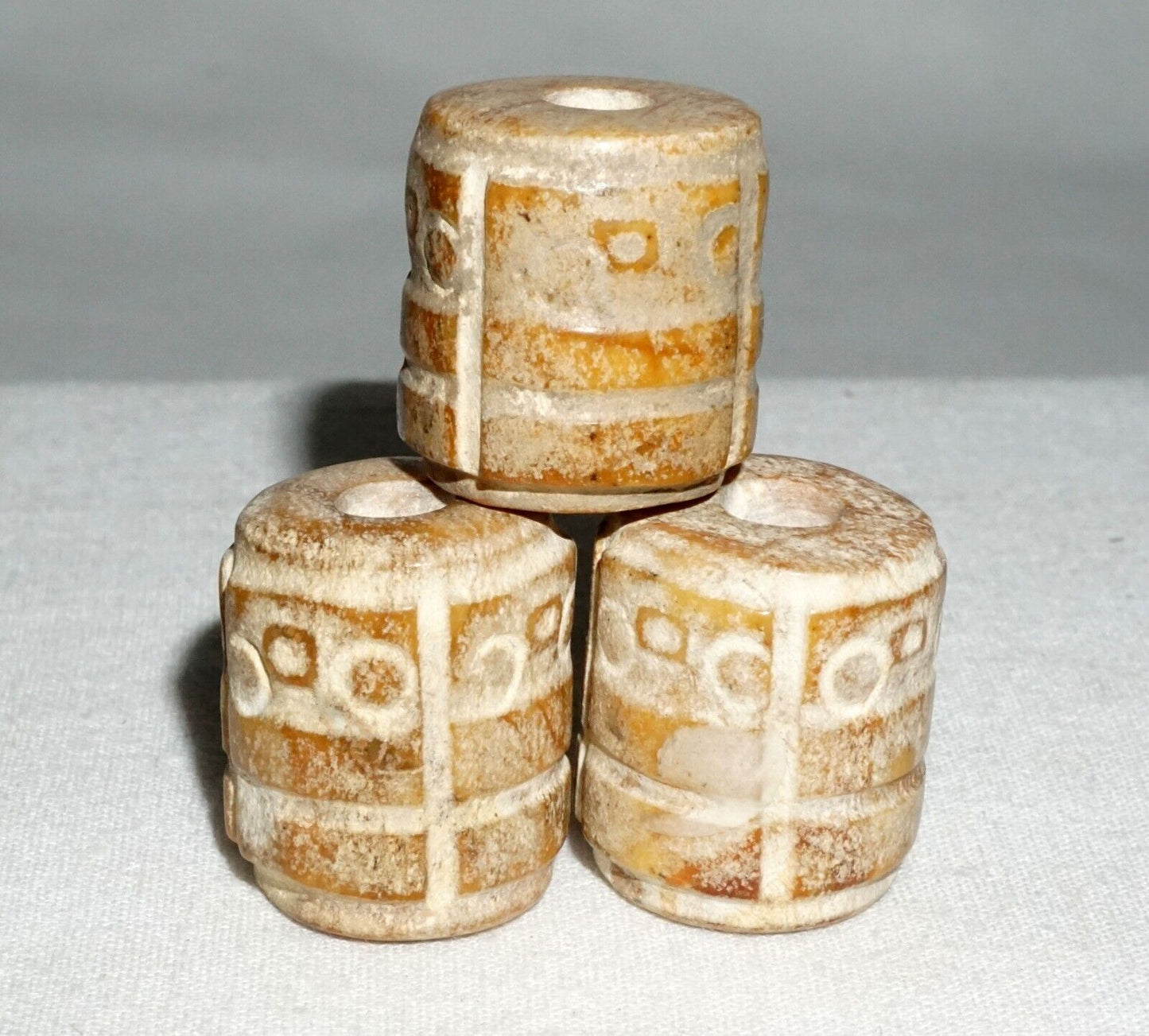 3Pc Chinese Archaistic Style Steatite Hard Stone Beads (---)