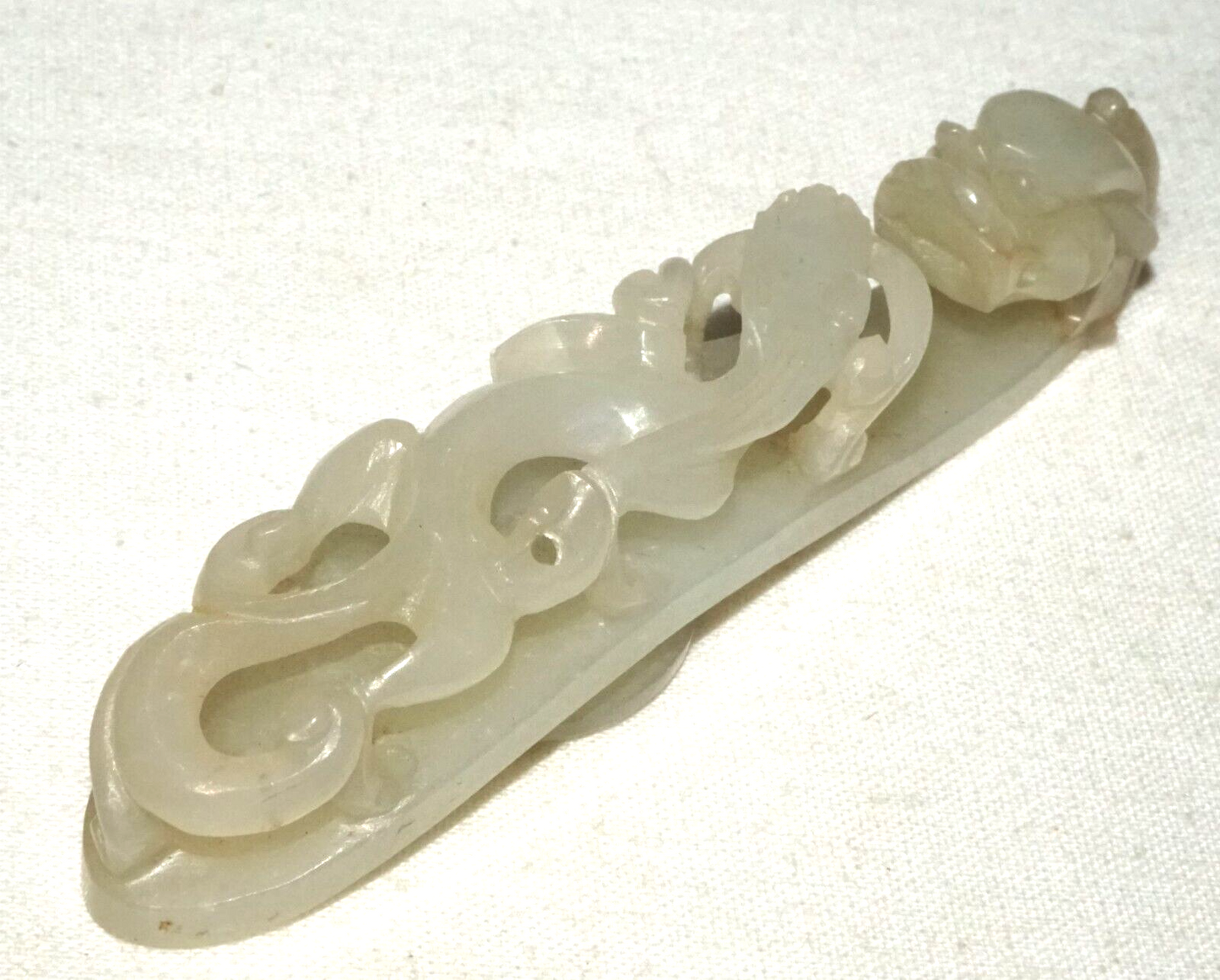 Antique Chinese Grey Green Nephrite Jade Dragon Belt Hook (UVi)#22