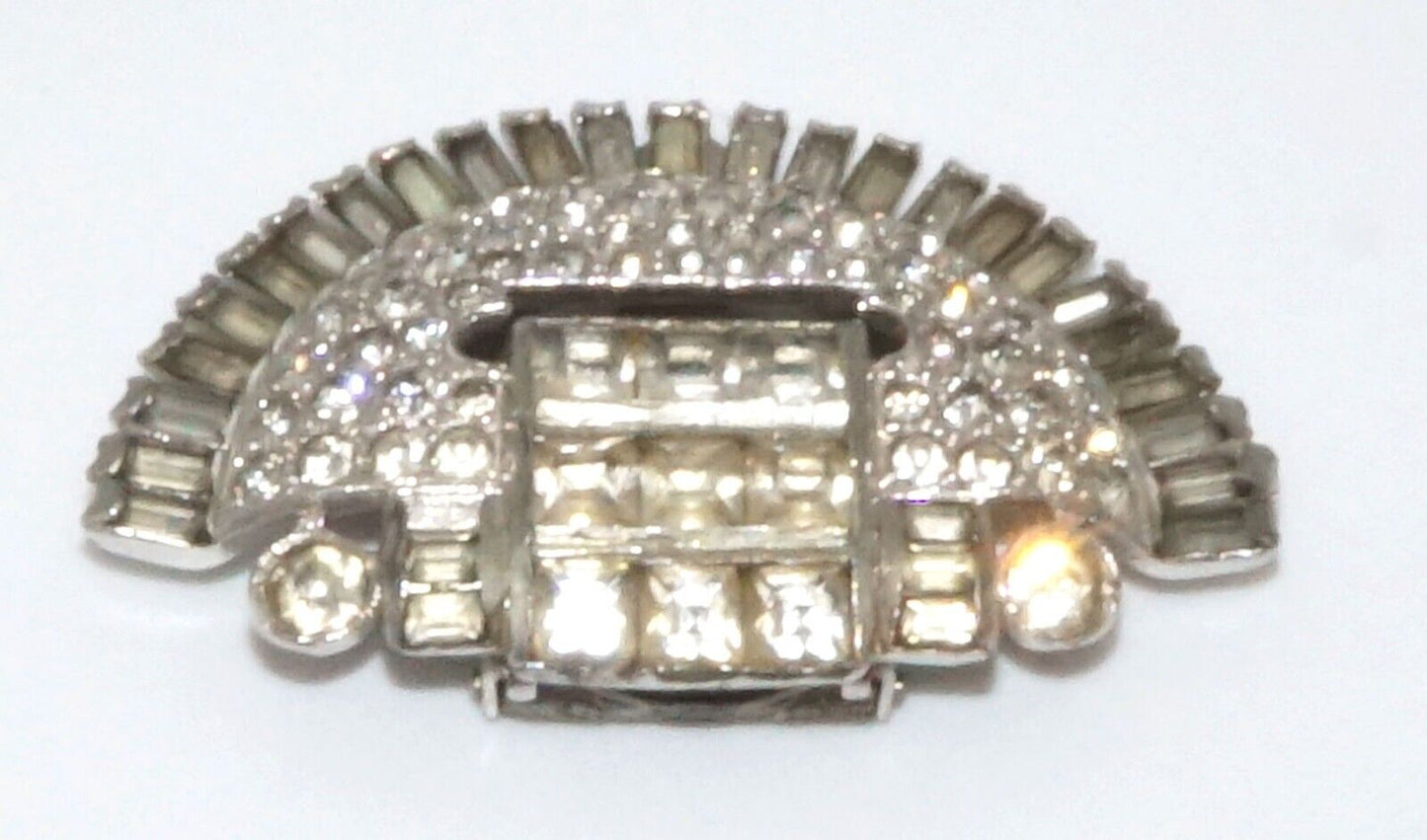 Vintage Silver Tone Rhinestone Dress Clip w Round & Square Stones (McC)