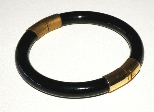 20C Chinese Black Hinged Gold Plated Bangle Bracelet (Wkoc) B4