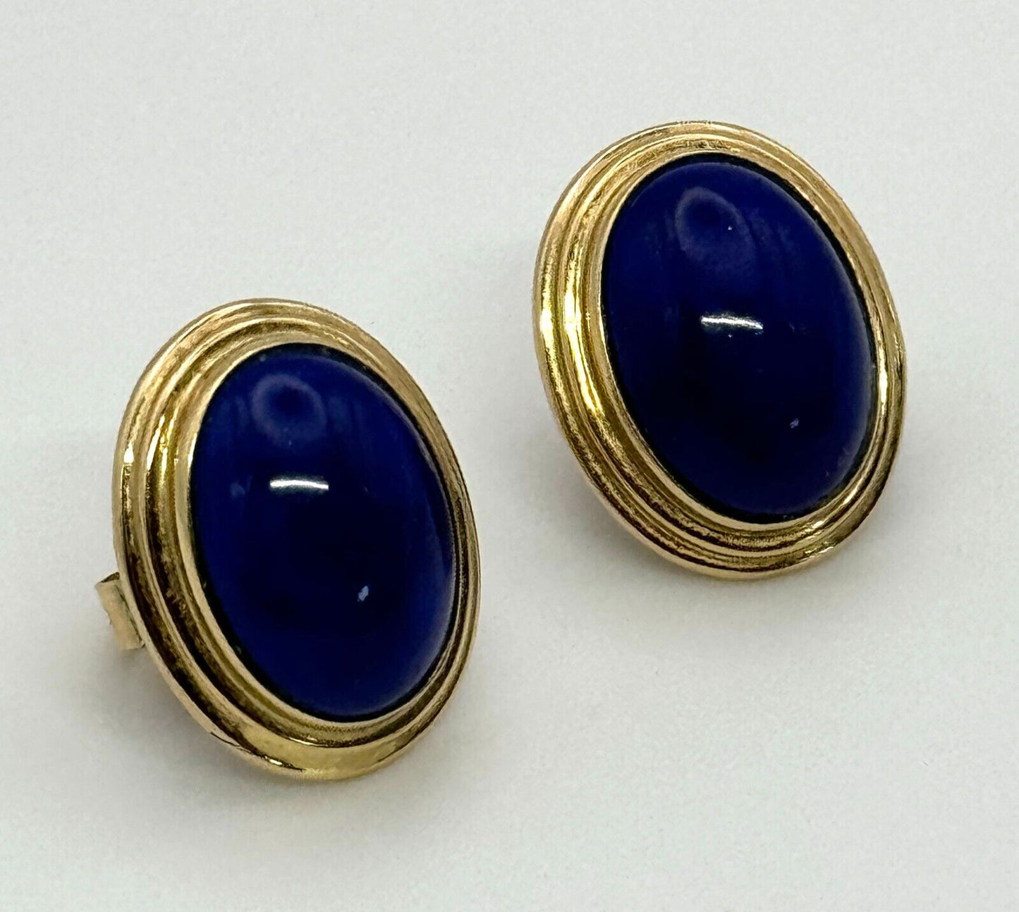 Vintage 14k Yellow Gold Lapis Lazuli Cabochon Dome Post Earrings (KnK)