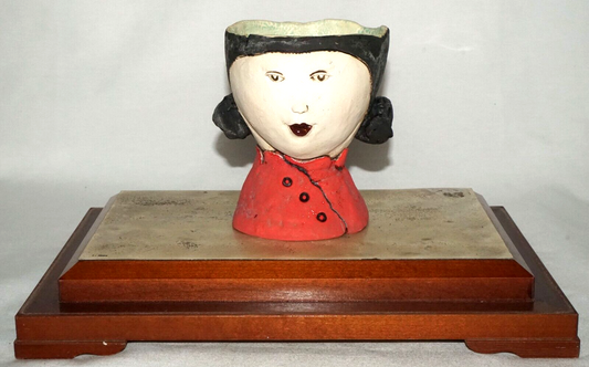 Contemp. Hawaii Pottery Sculpture Girl Cup on Stand in Box by Jo Rowley (CuM)