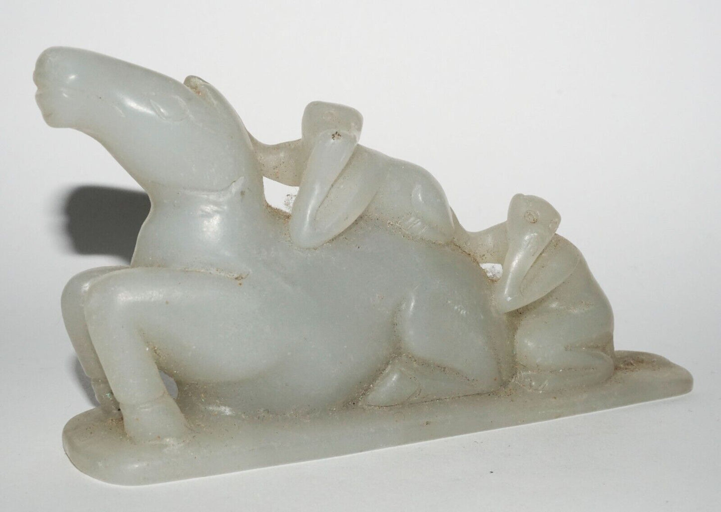 Vintage Chinese Nephrite Jade Horse & Double Monkey Motif Carving (LeS)