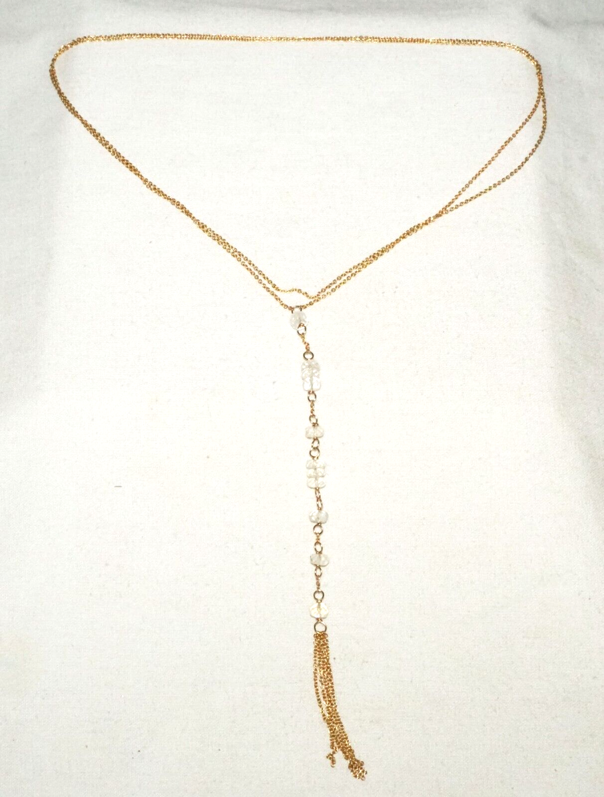 Vintage 14k Yellow Gold Chain Necklace set w. 7x Crystal Beads (KiL)