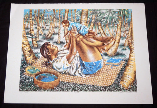 1985 Hawaii Litho Print 79/200 "First Born Baby" by Martin Charlot (Mod)