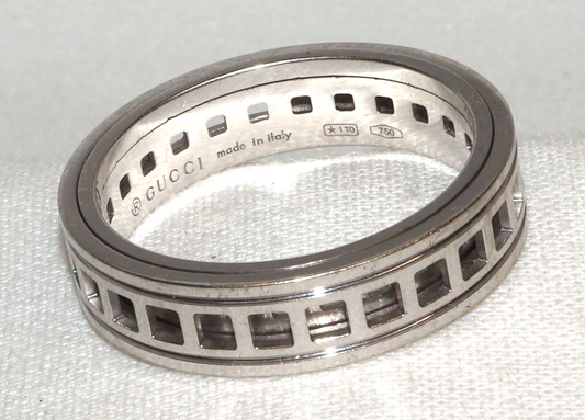 Italian Gucci 18K White Gold Icon Band Ring Size 9.75 w Pouch & Box (InS)42