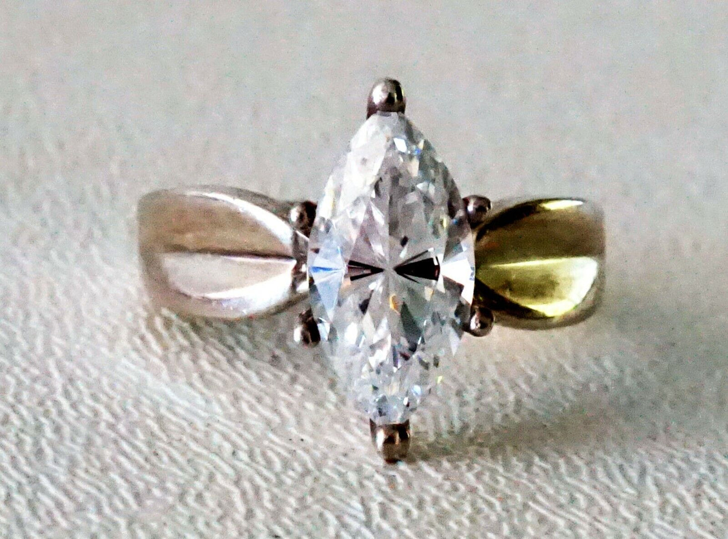 Vintage Sterling Silver Ring Sz.8 w. Giant Marquise Cut Cubic Zirconia (SaR) #27