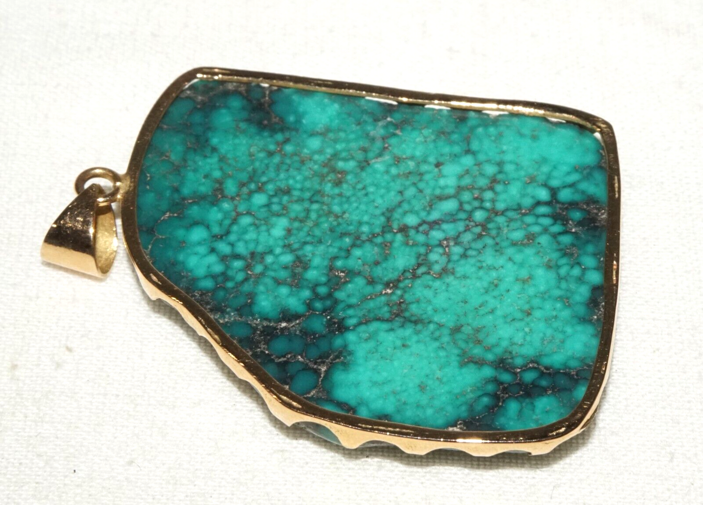 Vintage 14k Yellow Gold set Attractive Natural Turquoise Matrix Pendant (GoB) #2