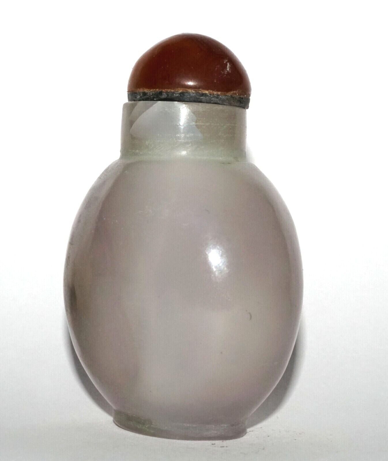 Vintage Chinese Semi Translucent Agate Carved Snuff Bottle w. Red Stop (LeS) G12