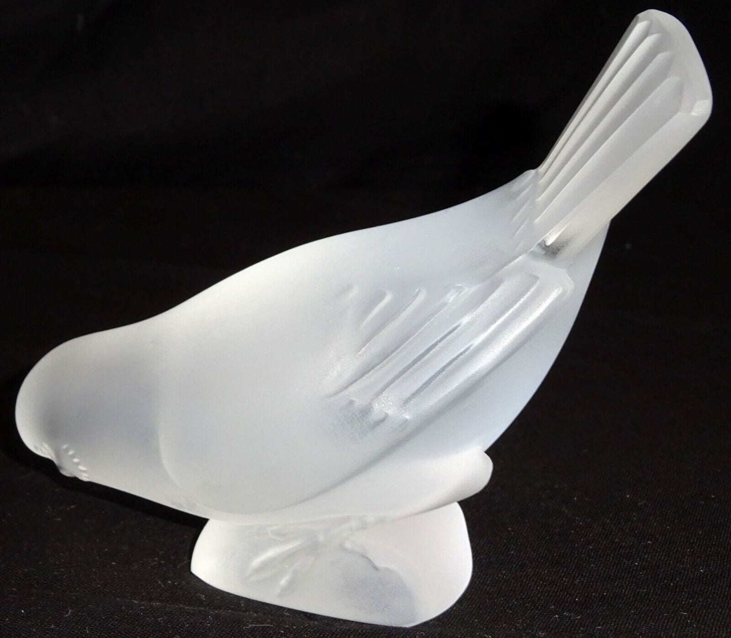 Vintage French Frosted Crystal Sparrow Bird Head Down Sculpture by Lalique (MeG)