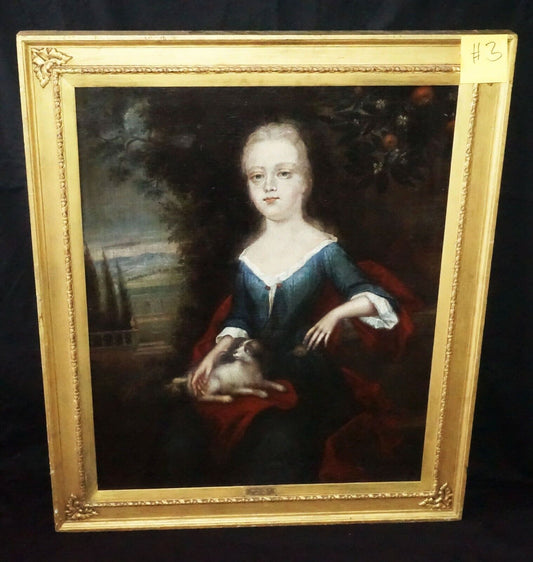 18C English Oil Painting Girl & Dog" attributed Willem Verelst (1704-1752)(***)