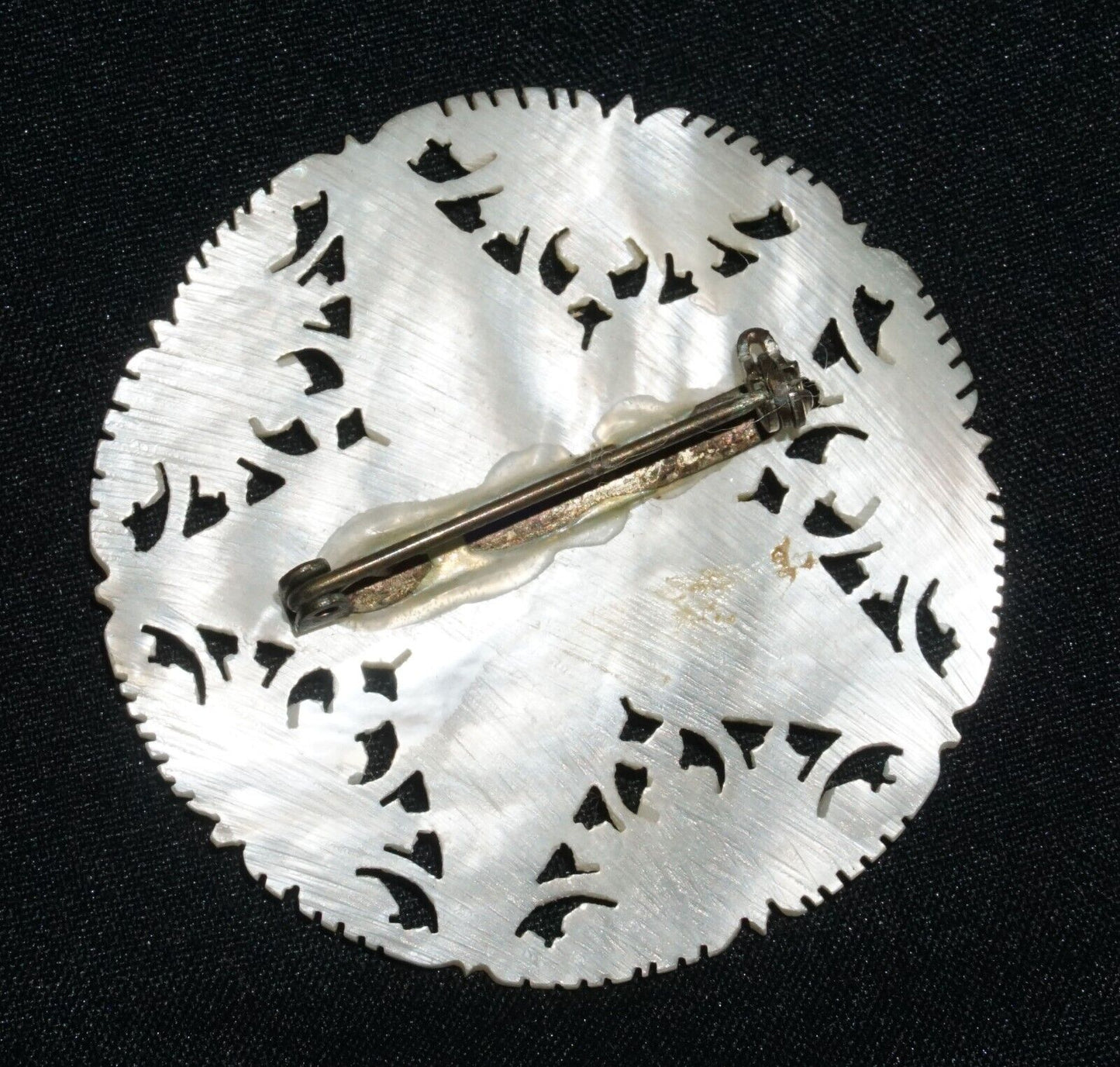 Vintage Mother of Pearl Carved Pierced Star Design Flower Motif Brooch (JoD)