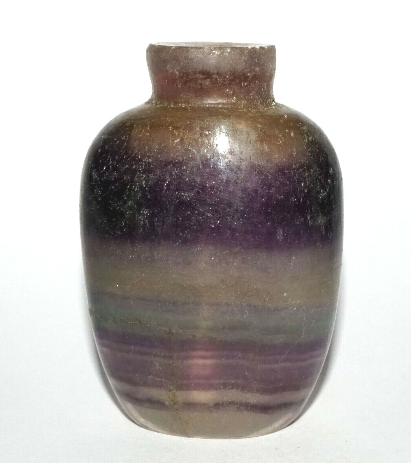 Vintage Chinese Banded Purple & Clear Fluorite Snuff Bottle Plain Motif (LeS) G4