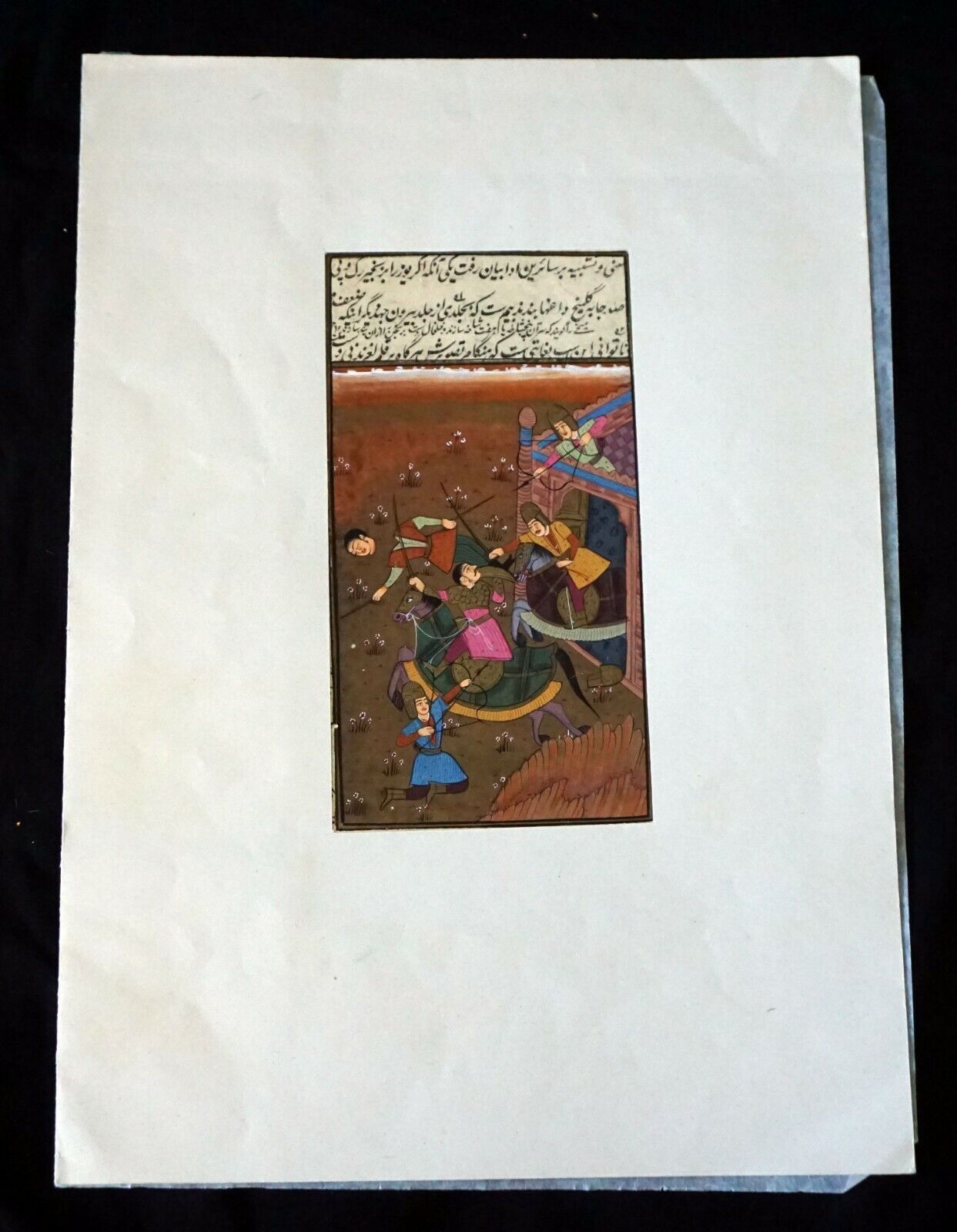 18/19C Indian Color War Scene Mogul Paintings on Book Page (NiT) #6