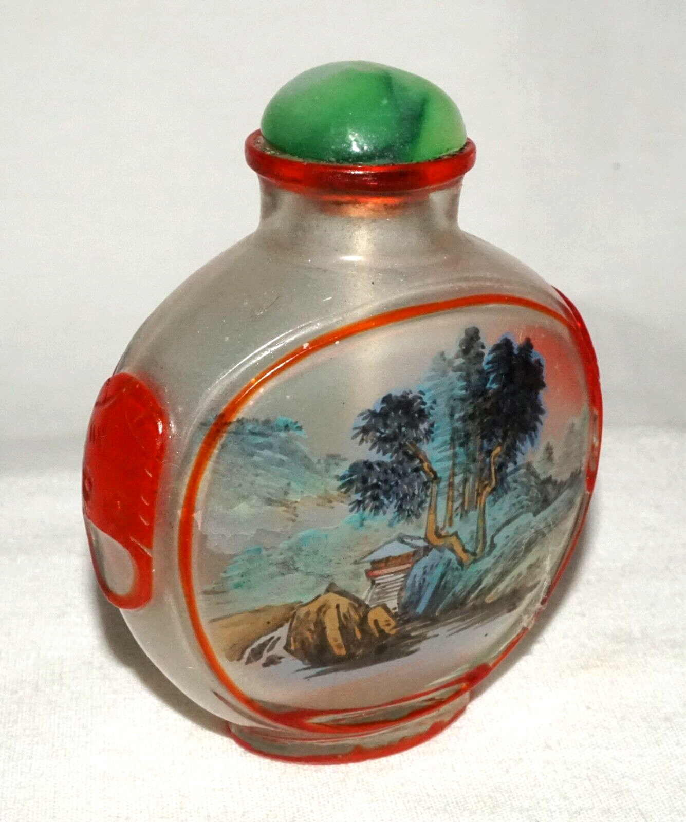 Vintage Chinese Reverse Painting Snuff Bottle w. Landscape Motif (FeH)