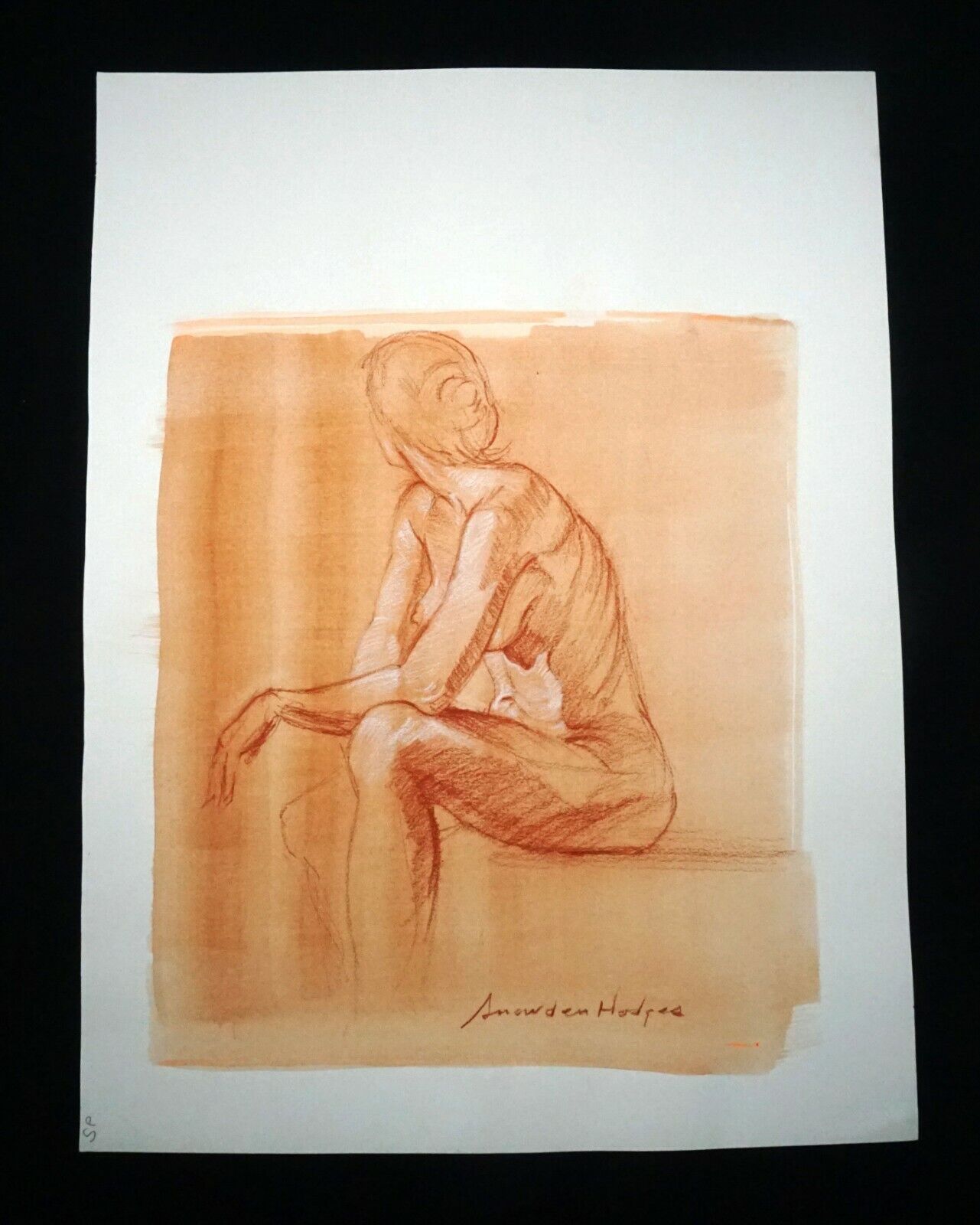 Hawaii Mixed Media Wash Painting Seated Female Nude Snowden Hodges (Sho)#134