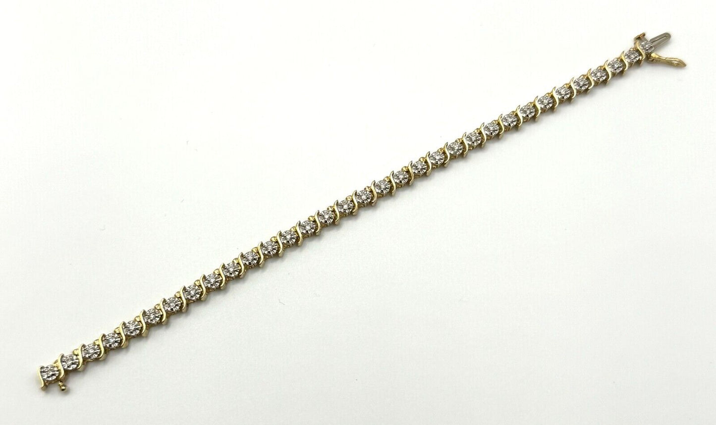 14K Yellow Gold 33x Diamond Tennis Bracelet Total 1 ct. w Box Safety Clasp (MeK)