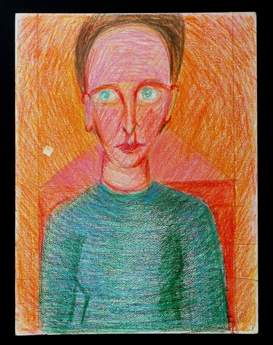 France HI Outsider Art Color Pencil Painting Portrait by Claude Vedel (EtJ)#67