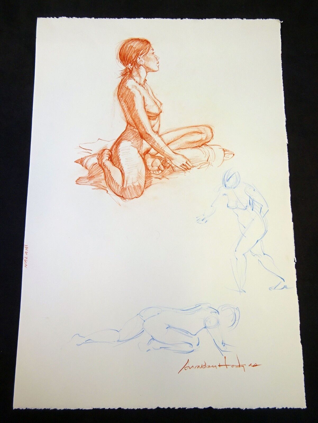 Hawaii Mixed Media Drawing Painting Seated Nude "Nalani" by Snowden Hodges (Sho)