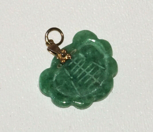 20C Chinese Green Jadeite Jade Locket Motif Carved Pendant w. Bail (Wkoc) P5